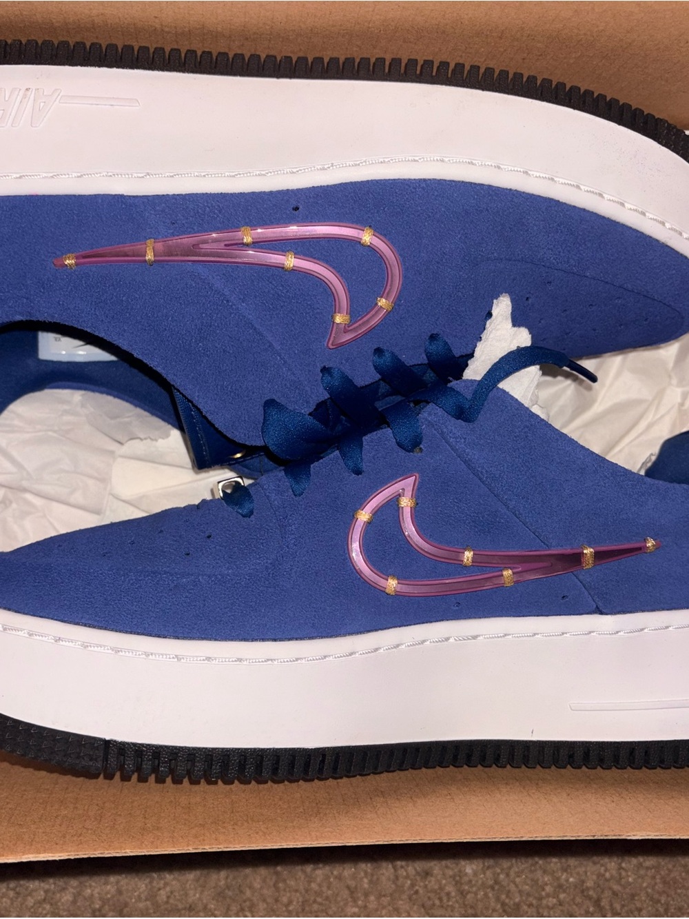 Nike Men's Blue Suede Sneakers with Pink Swoosh
